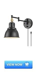 TRLIFE Wall Sconce Plug in, Dimmable Wall Sconce Wall Lights with Plug in Cord and Dimmer On/Off Knob Switch, Swing Arm Wall Light for Bedside Bedroom Stairway Living Room(1 Pack, 1 Bulb Included)