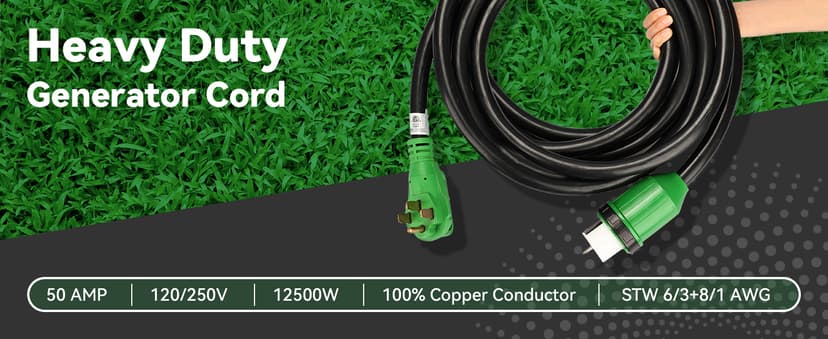 50 Amp Generator Cord 25FT and Power Inlet Box Combo Kit - Pre-Drilled, Waterproof, NEMA 14-50P to SS2-50R, ETL Listed