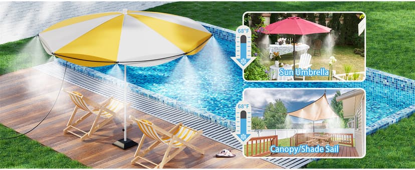 homenote Misting Cooling System 59FT (18M) Misting Line + 20 Brass Mist Nozzles + Brass Adapter(3/4") Outdoor Mister for Patio Backyard Garden Greenhouse Watering