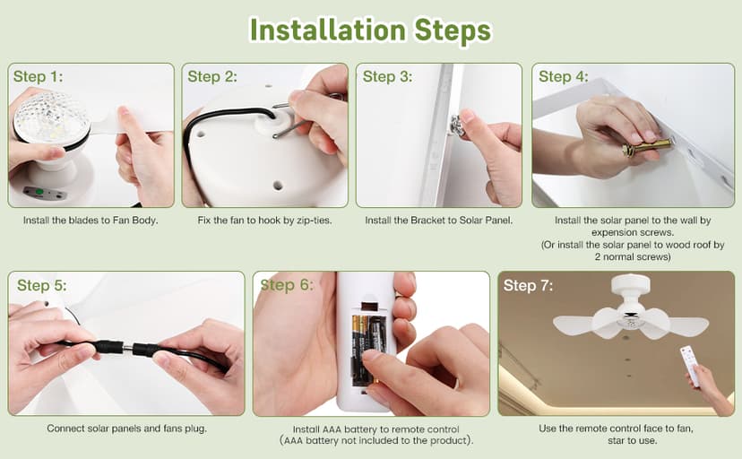 Solar Ceiling Fan Kit, 25W Solar Powered Rechargeable Ceiling Fan with Light for Outdoor Gazebo Canopy Tent, with 32Wh/10000mAh Battery Backup, Remote Control