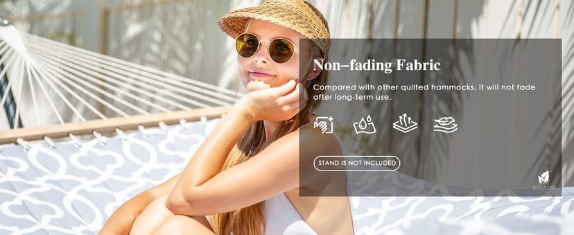 SUNCREAT Double Quilted Hammock with Hardwood Spreader Bar, Extra Large Soft Pillow, Heavy Duty 2 Person Hammock for Indoor, Outdoor, Grey Pattern