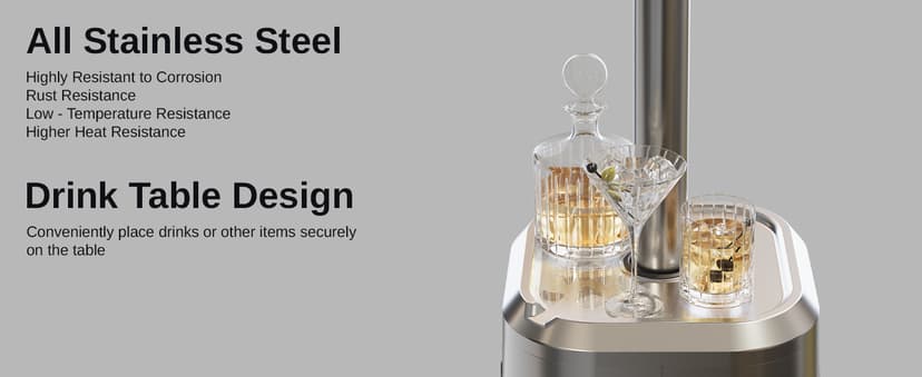 EAST OAK 50,000 BTU Patio Heater with Sand Box, Double-Layer Stainless Steel Burner, Table Design, Safety Protection System, Wheels, Propane Patio Heater for Home and Commercial, Stainless Steel