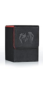 Card Deck Box with MTG Commander Display, Deck Case Holds 100+ Double-Sleeved Cards, Storage Box Fits TCG/PTCG/Sports Card with 2 Dividers, 1 Toploader (Red, White)