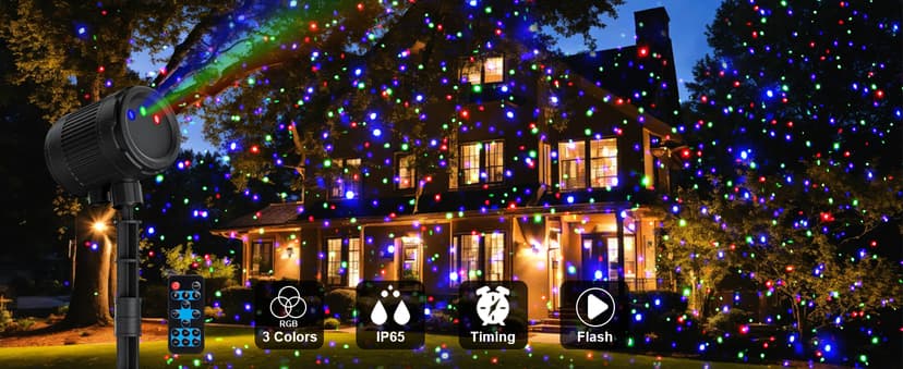 Laser Christmas Projector Lights Outdoor, 3 Color Laser Light Projector, Firefly Lights Show with RF Remote, Waterproof, Indoor Holiday Decoration, Christmas Gift, Wedding, Home Decor, Party, Garden