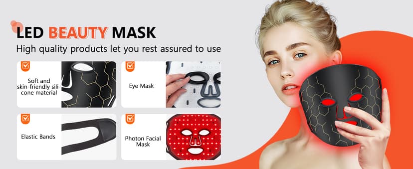 Red Light Therapy Mask for Face, 8 Mode Facial Skin Care Mask, 288 Lamp Red Light Therapy Mask at Home, 660nm&850nm Infrared Light Therapy Mask with Timer Remote Control, Relife