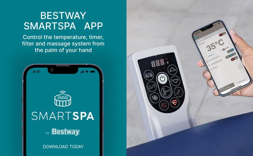 Bestway SaluSpa Hawaii Smart AirJet Inflatable Hot Tub Square Portable 4 to 6 Person Spa with 140 AirJets, App Control and EnergySense Cover, Blue