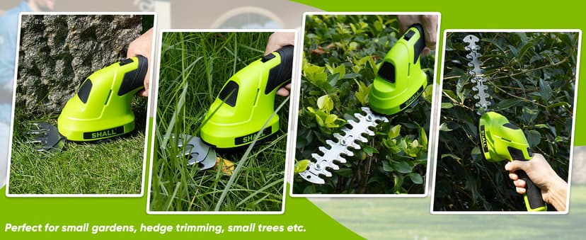 SHALL Cordless Grass Shear & Hedge Trimmer - 7.2V Electric Bush Trimmer 2 in 1 Handheld Shrub Shears, Lightweight Hedge Clippers Grass Cutter w/ 2.0Ah Rechargeable Battery & Type-C Fast Charger -Green