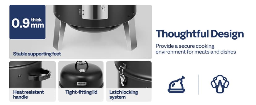 VIVOHOME 3-in-1 Vertical Charcoal Smoker, BBQ Smoker Grill with Built-in Thermometer, Air Vent, and 2 Access Doors, Idea for Parties, Backyard, Barbecues