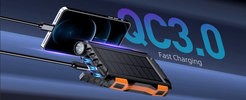 Power-Bank-Solar-Charger - 42800mAh Portable Charger,Solar Power Bank,External Battery Pack 5V3.1A Qc 3.0 Fast Charger Built-in Super Bright Flashlight (Orange)
