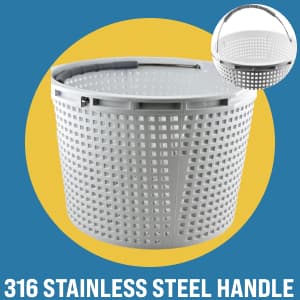 Swimables Pool Skimmer Basket Compatible with Waterway Skimmer Basket 542-3240 for Renegade Skimmers Pool Basket | Built-in Brass Weight | 316 Stainless Steel Handle & Convenient Rubber Grip