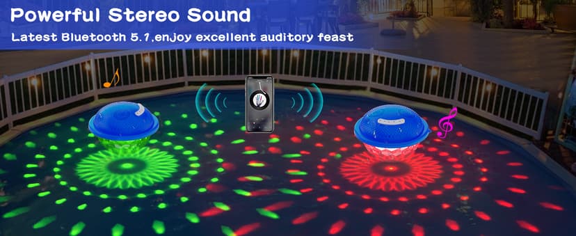 KingSom Bluetooth Pool Speaker,Floating Pool Speaker with Colorful Lights,Hot Tub Speakers IP68 Waterproof pool Speakers,16W Loud Stereo Sound Bluetooth speaker,TWS Pairing Floating speakers for Pools