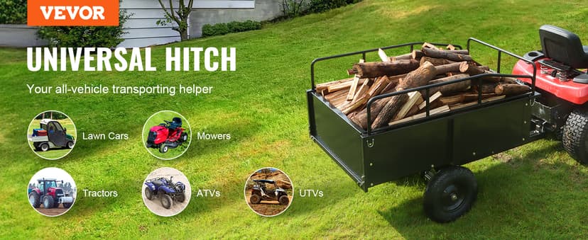 VEVOR Heavy Duty ATV Trailer Steel Dump Cart, 750-Pound 15 Cubic Feet, Garden Utility Trailer with Removable Sides for Riding Lawn Mower Tractor