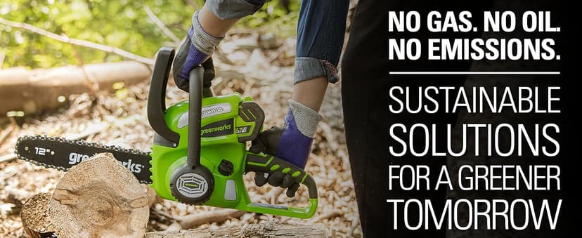 Greenworks 40V 12" Cordless Compact Chainsaw (Great For Storm Clean-Up, Pruning, and Camping), 2.0Ah Battery and Charger Included