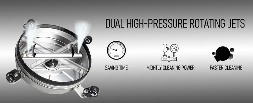 Hourleey 14" Pressure Washer Surface Cleaner, Stainless Steel Surface Cleaner with 4 Wheels for Concrete, Patio, Sidewalk, Deck, Pathway 1/4" Quick Connector, 2 Extension Wand, 4000 PSI