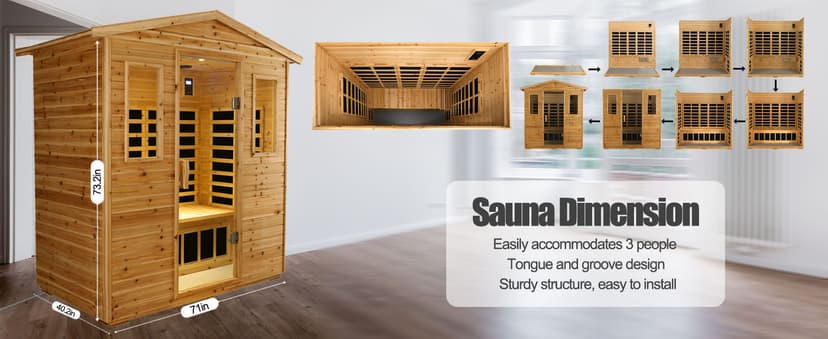 Outdoor Sauna 3 Person Infrared Sauna, Infrared Saunas for Home, 1950W Low EMF Far Infrared Sauna Old Fir Wooden Sauna with Beauty Red Light, Foldable Seat, Bluetooth, Chromotherapy Lamp, Reading Lamp