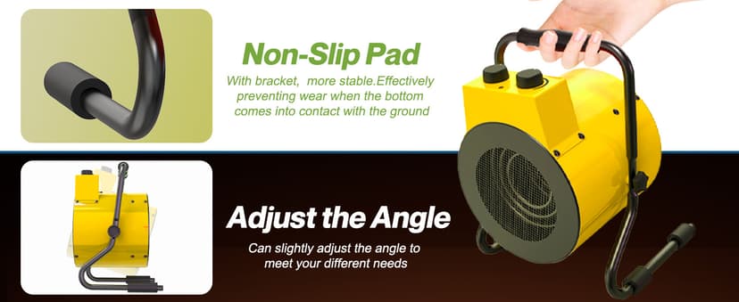 Greenhouse Heater with Adjustable Thermostatic - Outdoor Space Heating Fan for Flower Houses, Grow Tent, Overheating Protection, Fast Heating, Patio & Garage, Yellow