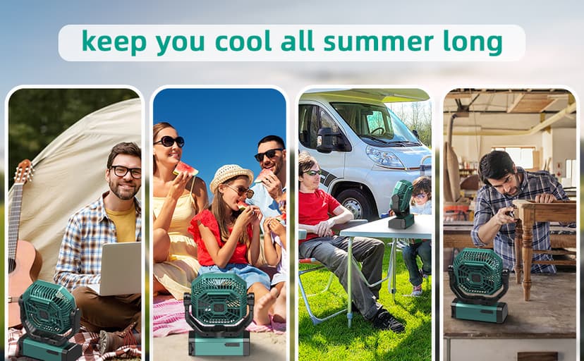 Portable Rechargeable Fan - 9-Inch Camping Fan for Tent, 20000mAh(60Hrs) Battery Operated Fan for Camping, Auto Oscillation Cordless Fan, Tent Fan with Remote/Light, 4 Speeds, 4 Timing, Outdoor