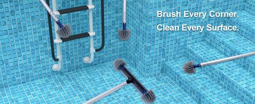 Poolvio 5-in-1 Pool Cleaning Kit - Includes Semi-Deep Skimmer Net, Aluminum Leaf Rake, 20' Pool Brush with 13ft Adjustable Pole
