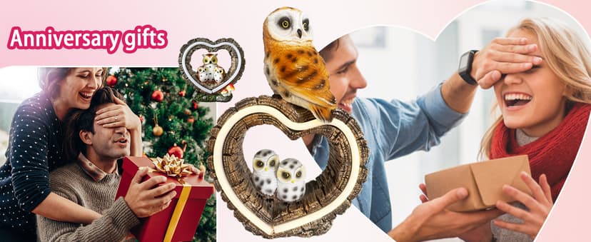 Solar Owl Garden Statue, Outdoor Waterproof Handmade Resin Statue,Garden Sculpture with Solar LED Lights, Warm Owl Statue Decoration, Suitable for Roads, Yards, lawns (Warm Owl Family)