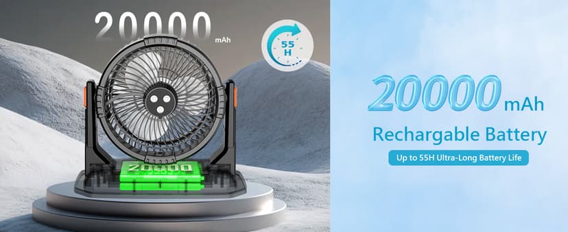 GHORA Portable Misting Fan with 9L Water Tank, 20000mAh Rechargeable Battery Camping Fan, Outdoor Cooling Fans for Patios with Remote & LED, 4 Speeds, 4 Spray Mister Modes, for Home, Outside