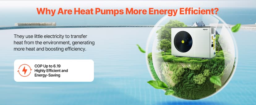 VEVOR Electric Pool Heat Pump, 35830 BTU, Pool Heaters for 6605-13209GAL Above and In Ground Pools, Low Noise, Heating and Cooling Highly Efficient & Energy-Saving Pool Water Heater AC208-230V 60Hz