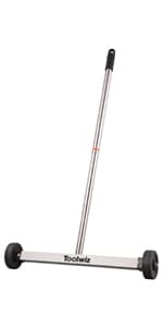 Toolwiz Magnetic Pick Up Sweeper 17-inch Heavy Duty Magnet Pickup Lawn Sweeper Roofing Tools, 8.8 Lbs Yard Tools with Telescoping Holder and Wheels to Clean Nails Adjustable Handle for Construction