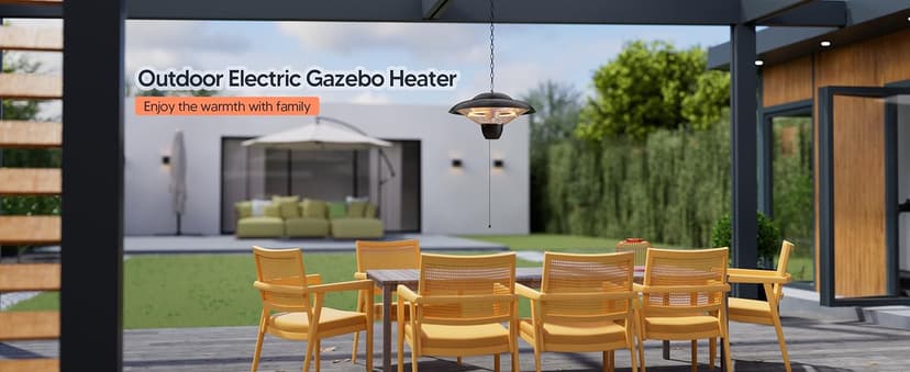 Outdoor Patio Heater, 1500W Electric Hanging Ceiling Mounted Heater for Balcony, Infrared Heater for Courtyard, Garage, Overheat Tip-Over Protection, Waterproof, Adjustable Height, Black