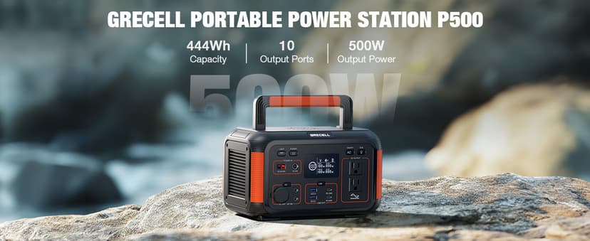 GRECELL 500W Portable Power Station 444Wh Solar Generator with 110V Pure Sine Wave AC Outlet/PD60W, 1000W Peak power station for Camping Trip RV Outdoor Home Emergency Backup & Solar Powered