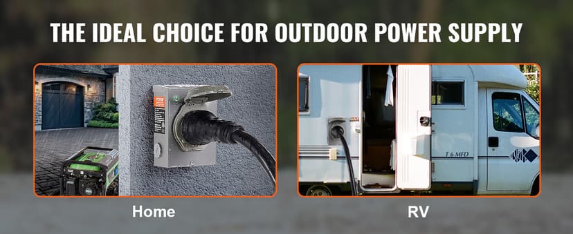 VEVOR 50 Amp Generator Cord and Power Inlet Box Kit, 15FT Generator Extension Cord NEMA 14-50P/SS2-50R STW 6/3+8/1 AWG with Twist Lock Connector, Pre-Drilled Inlet Box, ETL Listed