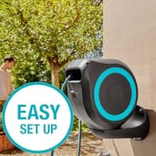 GARDENA (18614-80) 66' x 1/2" Automatic Retractable Garden Hose Reel on Metal Spike, 66' Outside Garden Hose Length, with 360° Rotation to Reach All Areas of Your Yard