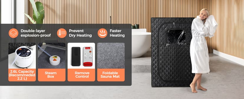 Upgraded Version Portable Sauna for Home Full Body Personal Sauna Steam Sauna Tent at Home Spa with 2.6L 1000W Steam Generator, 90 Minute Timer, Foldable Chair, Remote Control, Sauna Box(Black)