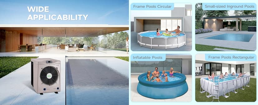 Swimming Pool Heat Pump, Electric Pool Heater for Above Ground Pool up to 5000 Gallons, Max 16184 BTU, 5.62 COP, Titanium Heat Exchanger, 110V-120V, EU50