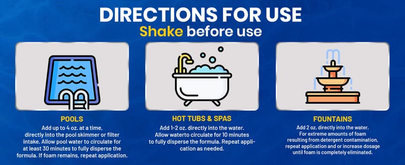 Hot Tub Defoamer - Pool, Fountain, & Spa - Antifoam Concentrate - Silicone Emulsion - Quickly Removes & Prevents Foam in Water - Eco Friendly & Safe Formula - No Harsh Chemicals - 1/2 Gallon (64 oz.)