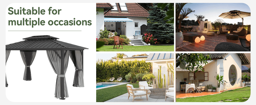 Aoxun 10'x12' Hardtop Gazebo, Aluminum Frame Canopy with Double Galvanized Steel Roof, Outdoor Metal Pavilion with Netting, Curtains for Backyard, Patio and Deck