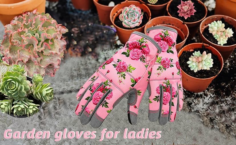 Leather Gardening Gloves for Women, Flexible Breathable Garden Gloves,Thorn Proof Working Gloves for Weeding, Digging and Pruning, Medium, Pink