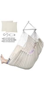 ADVOKAIR Hammock Chair Swing (500 lbs Max) - Hanging Hammock Chair Rope Swing Indoor for Bedroom, Outdoor, Patio, Bedroom, Porch, Deck - Sturdy Steel Bar with Anti-Slip Safety Rings