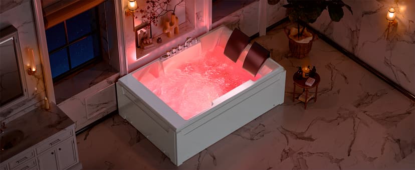 72-Inch Whirlpool Jetted Tub,Acrylic Hydro Massage Bathtub with 10 Jets, Color-Changing LED Lights,2-Person Jetted Bath Tub for Couples