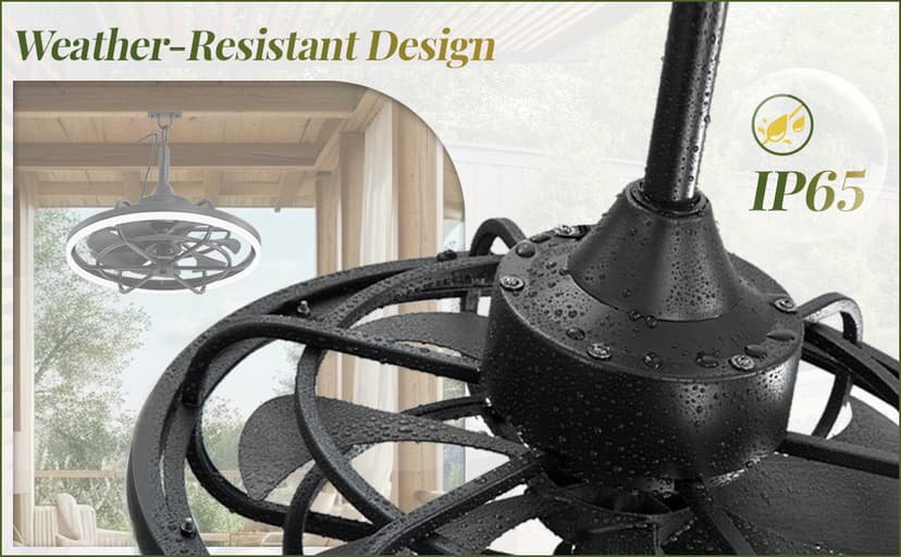 Outdoor Ceiling Fans with Light for Patios, 20" Weatherproof Plug in Ceiling Fan, Gazebo Fan Remote&APP Control, 3CCT Dimmable,Caged Ceiling Fan with Hanging Hook for Porch, Pergola,Canopy