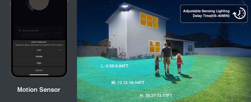 Onforu 100W Smart LED Security Lights Motion Sensor Outdoor 9000LM, 2500K-6500K, WiFi Alexa Flood Light APP Control, Motion Detector with Adjustable 3 Head, IP65 Wall Light for Yard (Black)