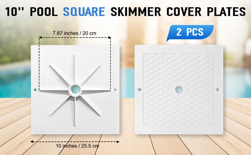 10'' Pool Skimmer Lid/Cover Replacement for Hayward SPX1082E, SP082 1083 1084 1085 SP1086, Square Skimmer Basket Deck Covers Plate for Inground Pools, Heavy Duty Plastic, White, 2 Pack