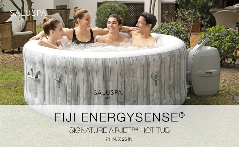 Bestway 2-4 Person SaluSpa Fiji Signature AirJet Inflatable Hot Tub Spa, 71" x 26" Round Portable Spa with 120 Soothing Jets and Insulated Cover