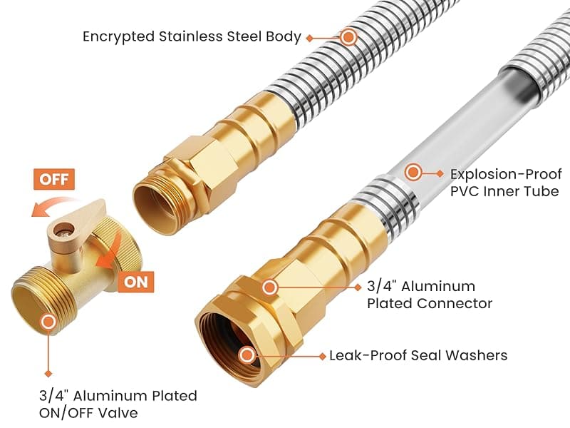 Girafe Tools Garden Hose 100ft x 5/8", 304 Stainless Steel Metal Water Hose, No Kink Garden Water Hose with 9 Pattern Spray Nozzle, Flexible, Lightweight, Kink Free Hose for Yard, Outdoor