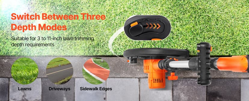 VEVOR Lawn Edger, 9-inch Large Blade, 20 V Battery Powered Cordless Edger Lawn Tool with 3-Position Blade Depth, Adjustable Handle, with Battery and Charger, for Lawns, Driveways, and Sidewalk Edges