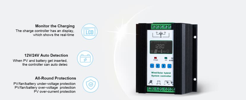 ECO-WORTHY 1000W 4KWH Solar Wind Power Kit: 400W Wind Turbine + 6pcs 100W Solar Panel + 2pcs 12V 100Ah Lithium Battery + 24V 3000W Inverter for Home/RV/Boat/Farm/Street Light and Off-Grid Appliances