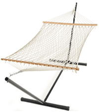 PNAEUT Double Rope Hammock with Stand Included, 12ft Heavy Duty Stand, 2 Person Traditional Cotton Rope Hammocks with Pillow for Outside Porch Patio Backyard Outdoor, Max 475lbs Capacity (Burlywood)