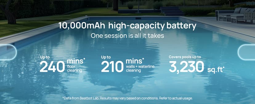 Beatbot AquaSense 2 Cordless Robotic Pool Vacuum Cleaner, Smart Surface Parking, Double-Pass Waterline Scrubbing, Cleans Floor, Walls, and Waterline, Above & In-Ground Pools up to 3,230 sq.ft - Blue