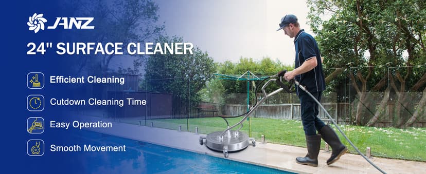 janz 24'' Pressure Washer Surface Cleaner with 4 Wheels,Dual Handle,Stainless Steel Housing, 4 Replacement Nozzle Cores and 2 Hose Adapters,Ideal for Driveways, Sidewalks,Patios,Decks Cleaning