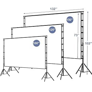 Projector Screen with Stand, Wootfairy 150 inch Portable and Foldable Projection Screen 4K HD 16:9 Rear Front Wrinkle-Free Movie Screen with Carry Bag for Indoor Outdoor Home Theater Backyard Cinema