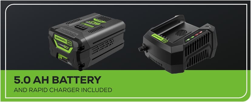 Greenworks 60V 21” Cordless (Push) Lawn Mower (LED Lights + Aluminum Handles), 5.0Ah Battery and Rapid Charger