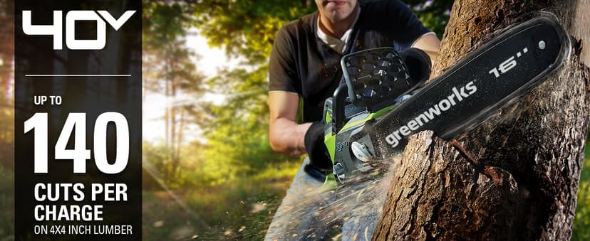Greenworks 40V 16" Brushless Cordless Chainsaw, 4.0Ah Battery and Charger Included
